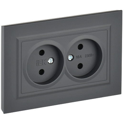 IEK BRITE Графит Розетка 2-я без з/к/ш 10А в сборе РС12-2-БрГ