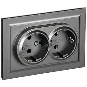 IEK BRITE BASE Сталь Розетка 2-м с/з без защ штор 16А в сборе РС12-3-БрС