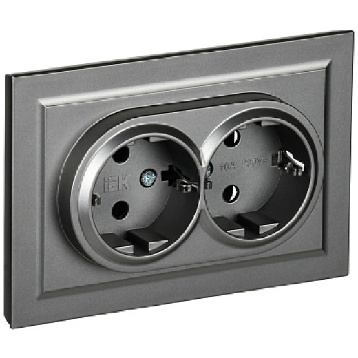 IEK BRITE BASE Сталь Розетка 2-м с/з без защ штор 16А в сборе РС12-3-БрС