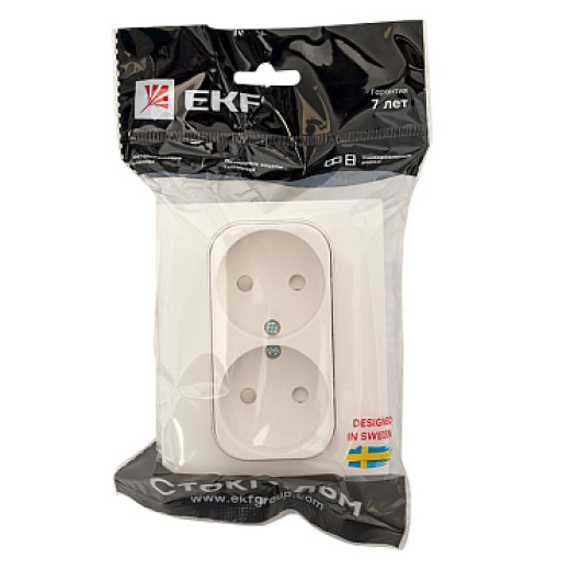 EKF PROxima Стокгольм Розетка 2-ая б/з 10А белая со шторками