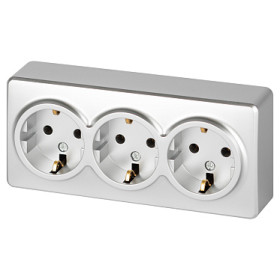 Розетка ЭРА Эксперт 11-2208-03 тройная с заземлением 3х2P+E Schuko IP20 16A-250В ОУ алюминий