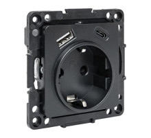 EKF Стокгольм Механизм Розетки 1-местной с/з, USB A+C 16А винтовые клеммы черный с защ. штор.