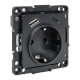 EKF Стокгольм Механизм Розетки 1-местной с/з, USB A+C 16А винтовые клеммы черный с защ. штор.