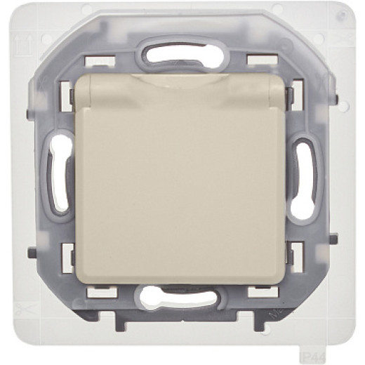 Legrand/Daccord INSPIRIA Слоновая кость Розетка 2К+З IP 44 с откидной крышкой и шторками - немецкий стандарт - 16 А - 250 В