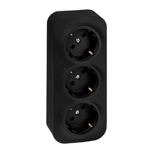 Legrand Quteo IP20 Чёрный матовый Розеточный блок тройной с заземлением с предварительным подключением со шторками 16А 250В винтовые зажимы накладной
