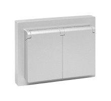 EKF Эпика Механизм розетки двойной, 16А, IP44, с заземлением, со шторками, с рамкой, с крышками, алюминий