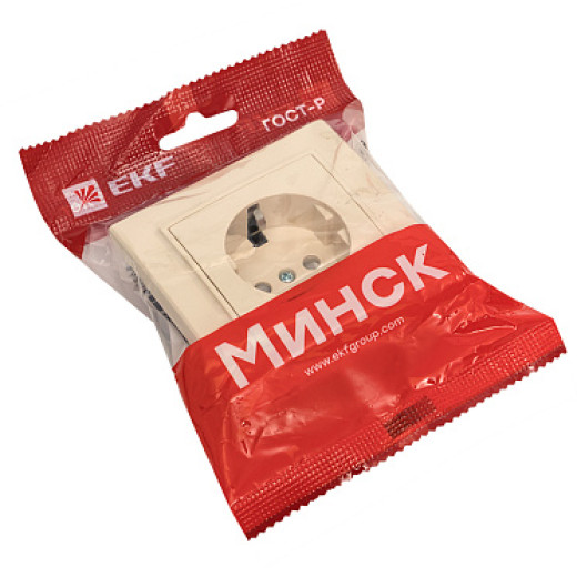 EKF Basic Минск Бежевый Розетка с/з, со шторками, 16А, СП