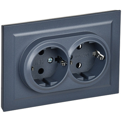 IEK BRITE Маренго Розетка 2-м с/з без защ штор 16А в сборе РС12-3-БрМ