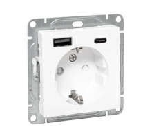 EKF Эпика Механизм розетки с USB-A+С - 2шт, 16А, с заземлением, со шторками, алюминий