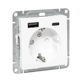 EKF Эпика Механизм розетки с USB-A+С - 2шт, 16А, с заземлением, со шторками, алюминий