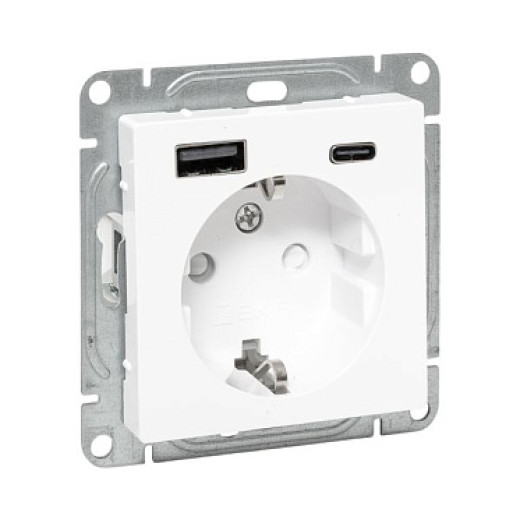 EKF Эпика Механизм розетки с USB-A+С - 2шт, 16А, с заземлением, со шторками, алюминий