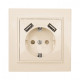 EKF Basic Минск Бежевый Розетка с/з, со шторками, 16А, с 2 USB 2,1А, СП