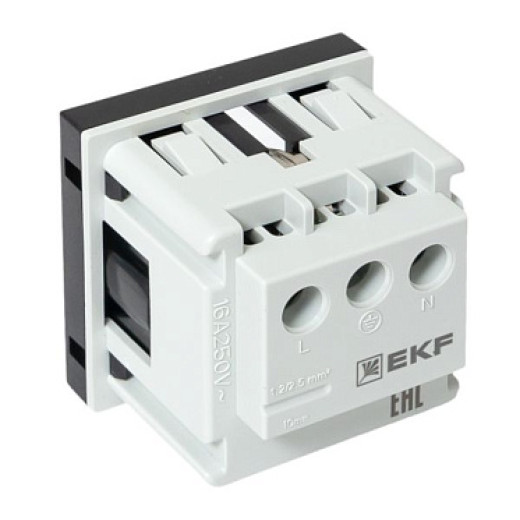 EKF Розетка 45х45 с зазем., с защ. шторками, 90 градусов, черная, матовая