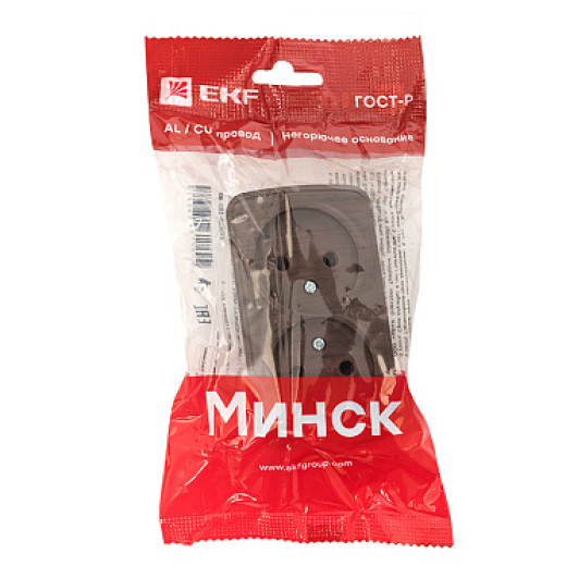 EKF Basic Минск Темное дерево Розетка 2-ая, б/з, 10А, ОП