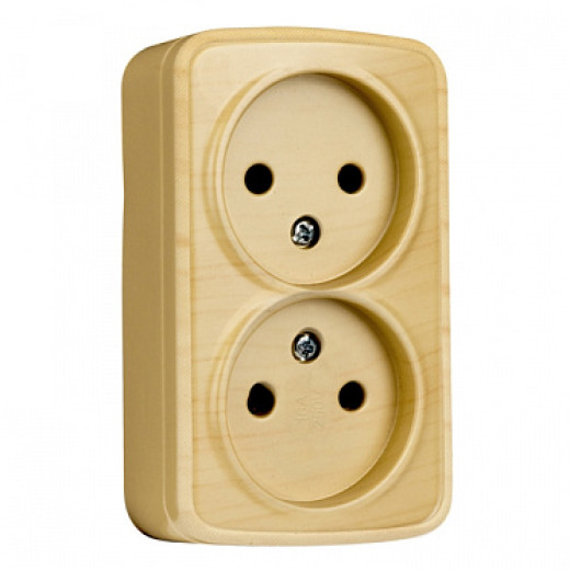 EKF Basic Минск Светлое дерево Розетка 2-ая, б/з, 10А, ОП