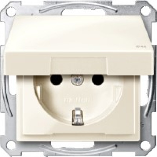 Schneider Electric Merten SM Беж глянец Розетка с/з с защитными шторками с крышкой,с упл.кольц, IP44,безвинт. зажим