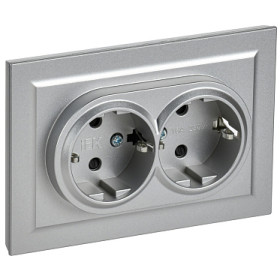 IEK BRITE Алюминий Розетка 2-м с/з с защ шторк 16А в сборе РСш12-3-БрА