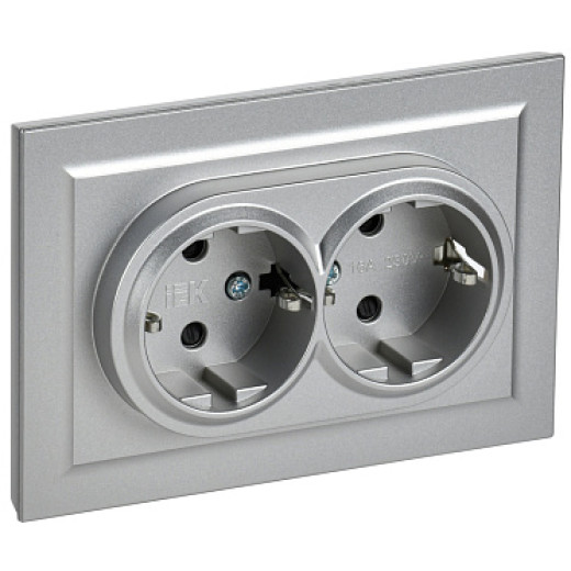 IEK BRITE Алюминий Розетка 2-м с/з с защ шторк 16А в сборе РСш12-3-БрА