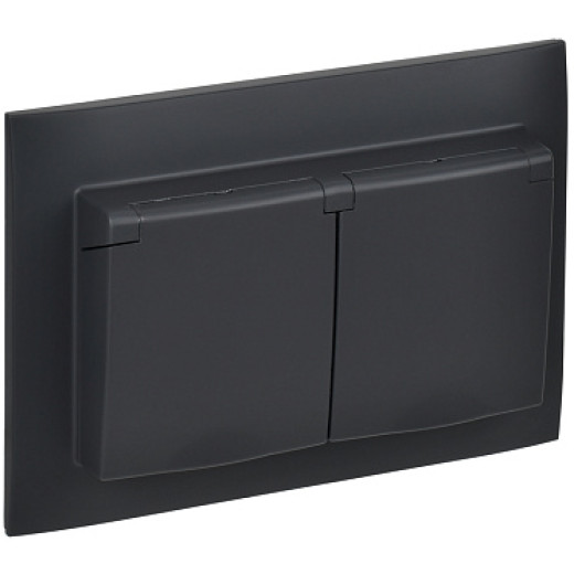 IEK SKANDY Графит Розетка 2-ая с/з с крышкой 16А в сборе IP44 SK-R12G