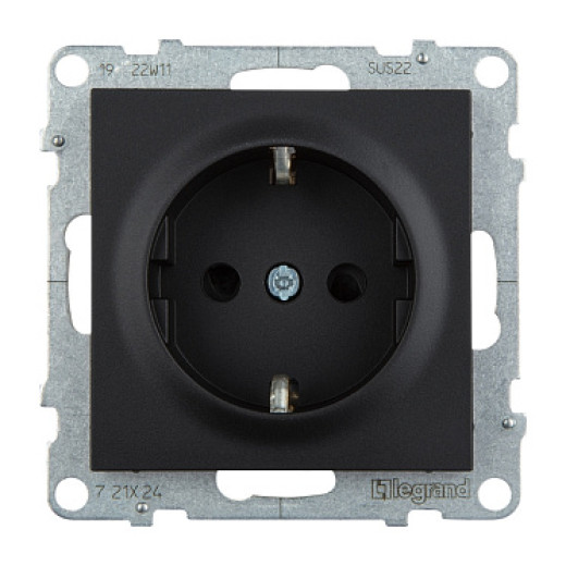 Legrand/Daccord SUNO Антрацит Розетка 2К+З 16А 250В с защитными шторками. Винтовые зажимы.