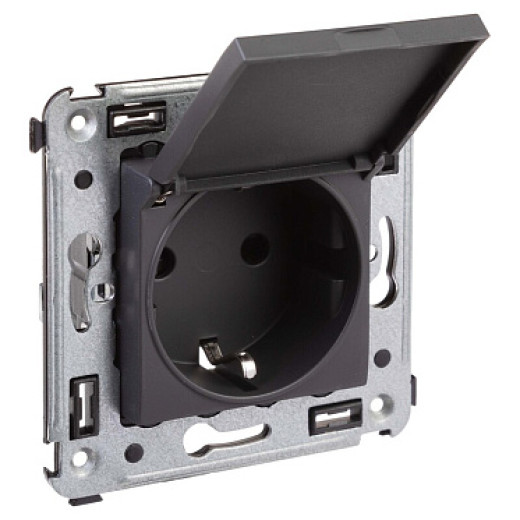 DKC Avanti Розетка с крышкой в стену, 2P+E, с з/ш, 