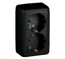 HEGEL Чнрный РА16-153-08 Розетка открытой установки, двухместная, с заземляющим контактом, с изолирующей пластиной