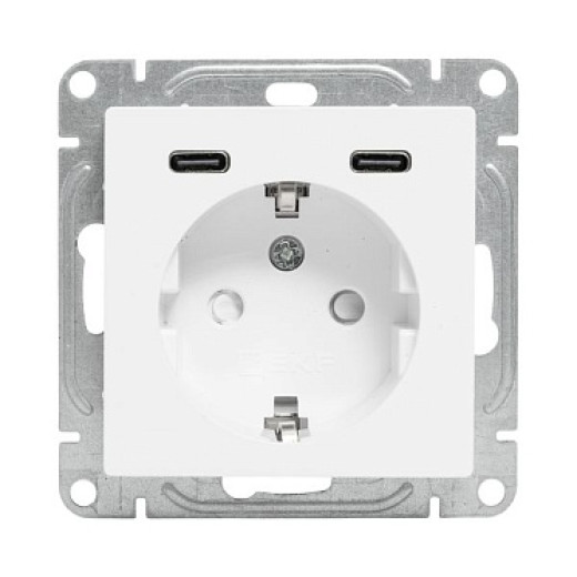 EKF Эпика Механизм розетки с USB-C - 2шт, 16А, с заземлением, со шторками, белый
