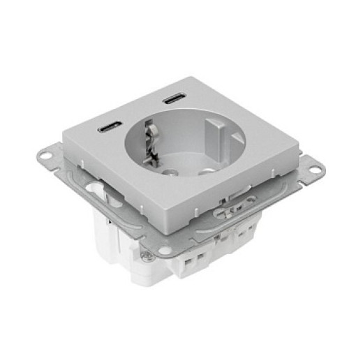 EKF Эпика Механизм розетки с USB-C - 2шт, 16А, с заземлением, со шторками, алюминий