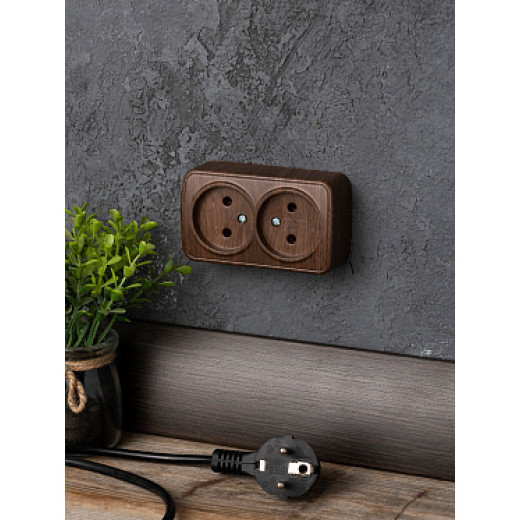 EKF Basic Минск Темное дерево Розетка 2-ая, б/з, 10А, ОП