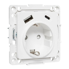 EKF Стокгольм Механизм Розетки 1-местной с/з, USB A+C 16А винтовые клеммы белый с защ. штор.