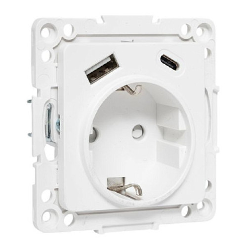 EKF Стокгольм Механизм Розетки 1-местной с/з, USB A+C 16А винтовые клеммы белый с защ. штор.