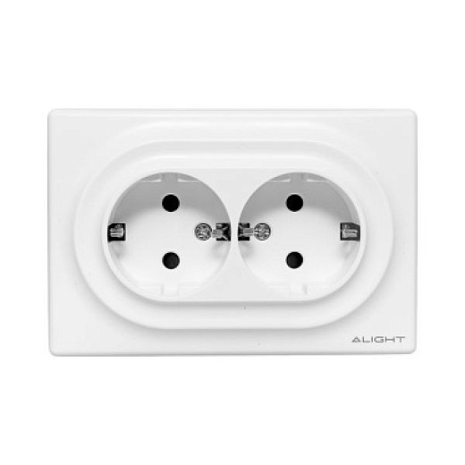 EKF Эпика Механизм розетки двойной, 16А, без заземления, со шторками, с рамкой, алюминий