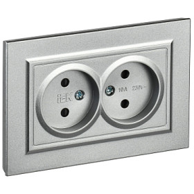 IEK BRITE Алюминий Розетка 2-я без з/к с з/ш 10А в сборе РСш12-2-БрА