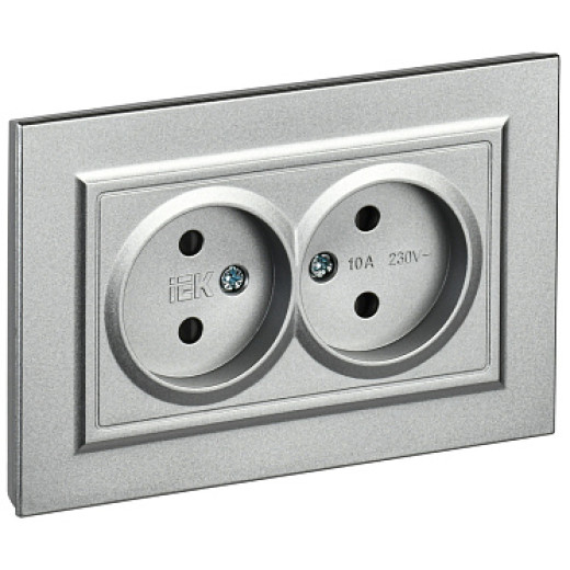 IEK BRITE Алюминий Розетка 2-я без з/к с з/ш 10А в сборе РСш12-2-БрА
