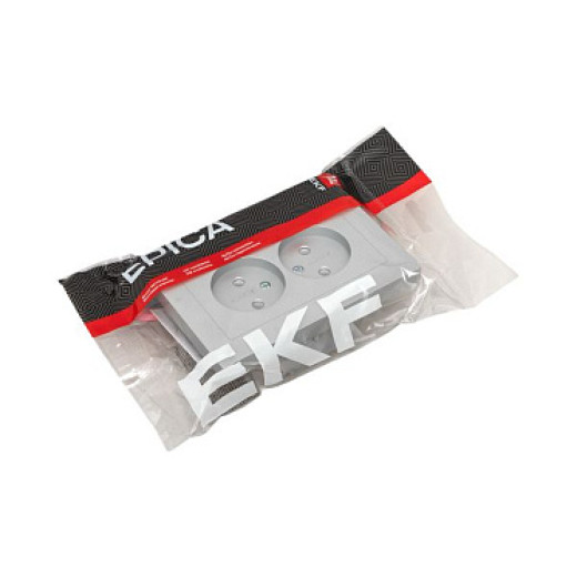 EKF Эпика Механизм розетки двойной, 16А, без заземления, без шторок, с рамкой, алюминий