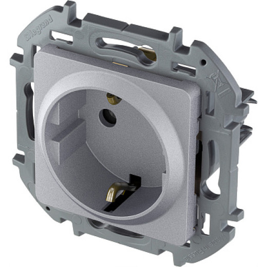 Legrand/Daccord INSPIRIA Алюминий Розетка 2К+З со шторками - немецкий стандарт - 16 А - 250 В