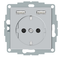 Schneider Electric Merten SM Aquain IP44 Алюминий Розетка Schuko с 2 USB c зарядным устройством 2,4 A