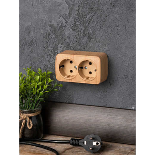 EKF Basic Минск Светлое дерево Розетка 2-ая, с/з, 16А, ОП