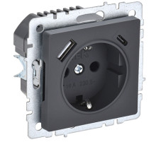 IEK BRITE BASE Графит Розетка с з/к/ш 16А с USB A+C 18Вт РЮш11-1-БрГ