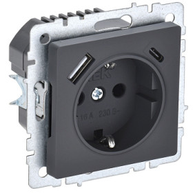IEK BRITE BASE Графит Розетка с з/к/ш 16А с USB A+C 18Вт РЮш11-1-БрГ