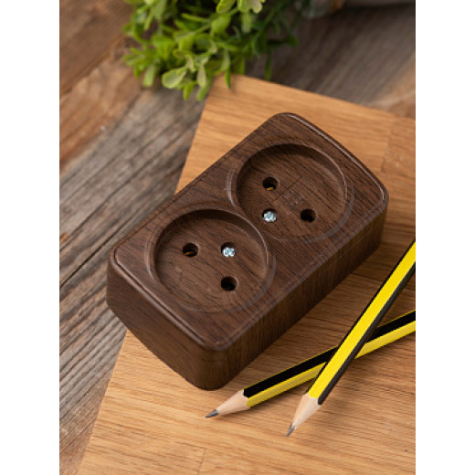 EKF Basic Минск Темное дерево Розетка 2-ая, б/з, 10А, ОП