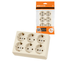 TDM Розетка шестиместная 2П+3 открытой установки IP20 16A сл.кость 