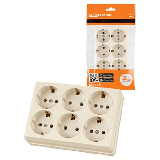 TDM Розетка шестиместная 2П+3 открытой установки IP20 16A сл.кость 