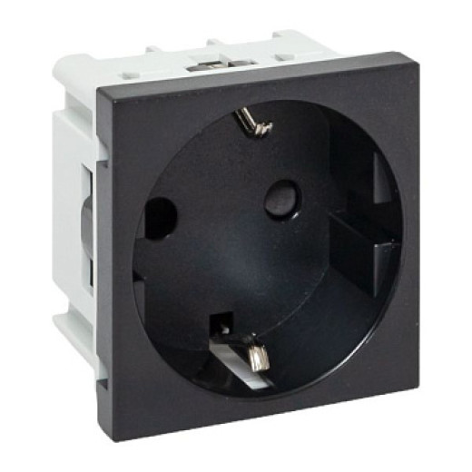 EKF Розетка 45х45 с зазем., с защ. шторками, 90 градусов, черная, матовая
