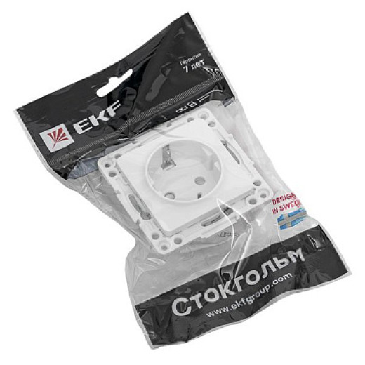 EKF PROxima Стокгольм Белый Розетка с/з, со шторками, 16А, винт.клеммы