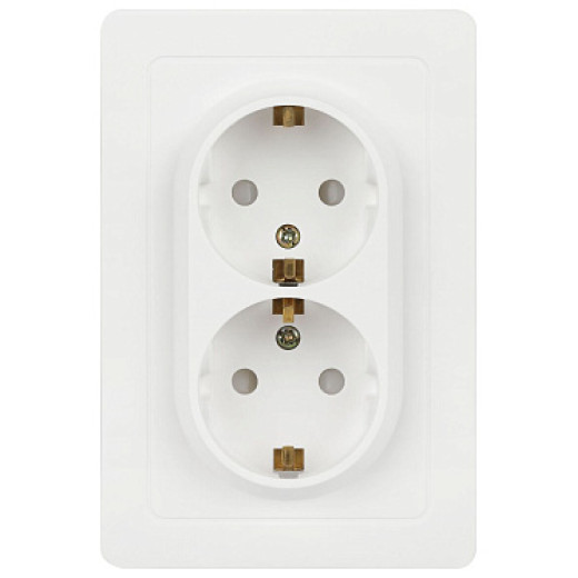 Intro 7-208-01 Розетка Style двойная с заземлением 2X2P+E Schuko со шторками, 16А-250В, IP20, СУ, белый