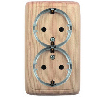 Hegel Альфа наруж Сосна РА16-184-02 Розетка с/з двойная, со шторками, с изол. пластиной