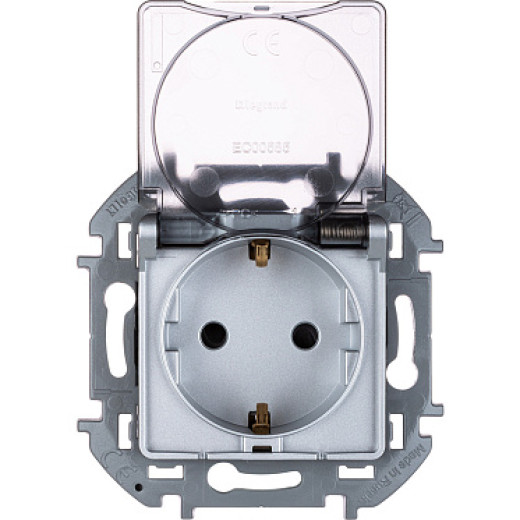Legrand/Daccord INSPIRIA Алюминий Розетка 2К+З IP 44 с откидной крышкой и шторками - немецкий стандарт - 16 А - 250 В