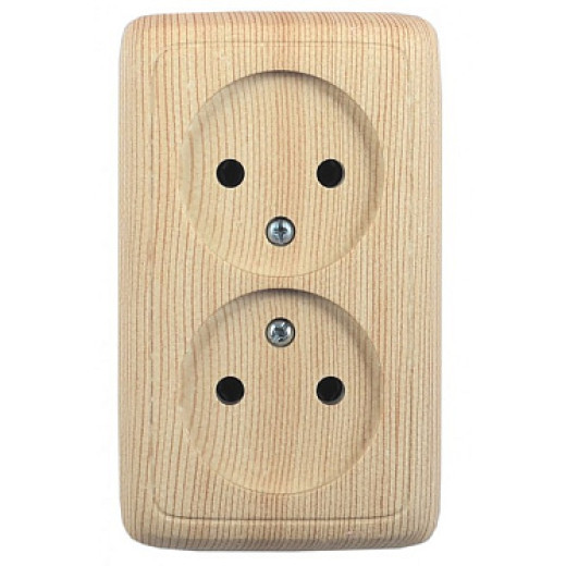 Hegel Альфа наруж Сосна РА16-144-02 Розетка двойная со шторками, с изол. пластиной