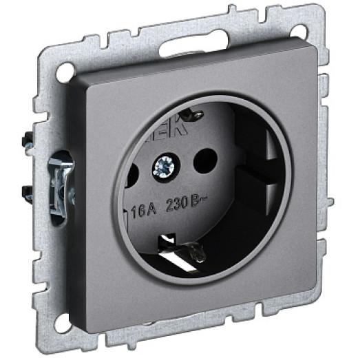 IEK BRITE BASE Сталь Розетка 1-м с/з с защ штор 16А РС14-1-0-БрС